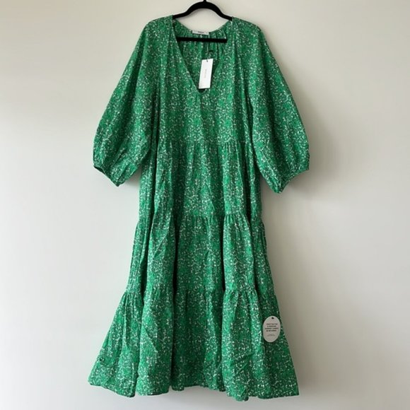 SHEIKE Clover Fields Green Floral Puff Sleeve Tiered Midi Dress NWT - Picture 8 of 16